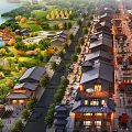 Traditional Commercial Street With Ancient Architecture Red Lanterns And Pedestrian Shops At Night