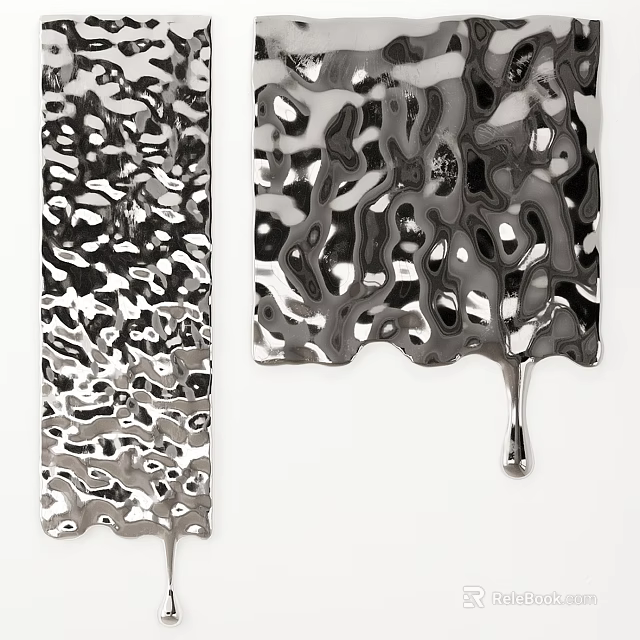 Modern Metallic Wall Decor With Abstract Black And White Drip Patterned Texture 3d model