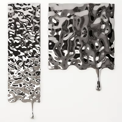 Modern Metallic Wall Decor With Abstract Black And White Drip Patterned Texture 3d model
