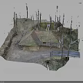 Modern Model Scene Featuring Cottage With Red Tile Roof Bare Trees Stone Wall And Path
