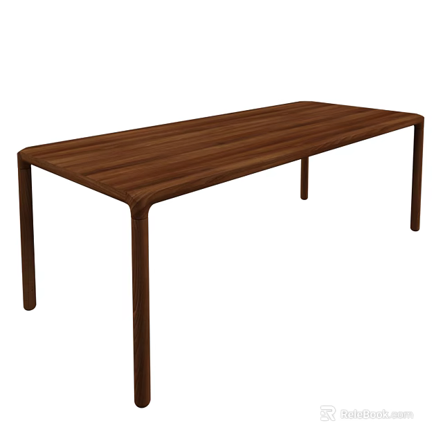 Solid Wood Dining Table With Long Rectangular Top And Simple Wooden Legs 3d model