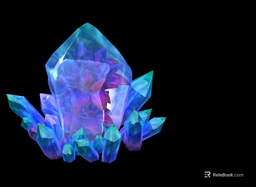 Sparkling Blue Purple Crystal Cluster With Multiple Sharp Crystals And Intricate Inner Patterns 3d model 