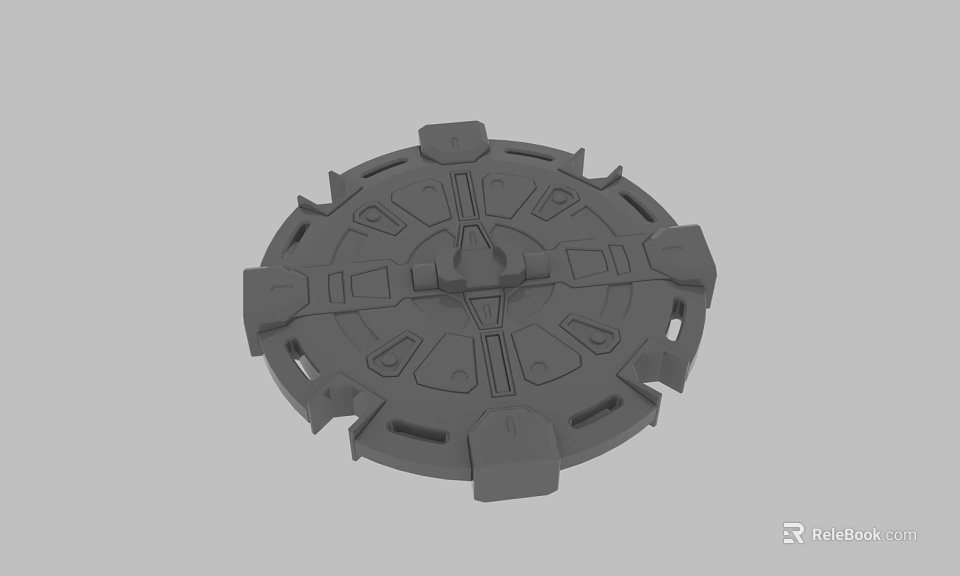 Detailed Gray Circular Industrial Mechanical Part With Geometric Protrusions And Grooves 3d model 