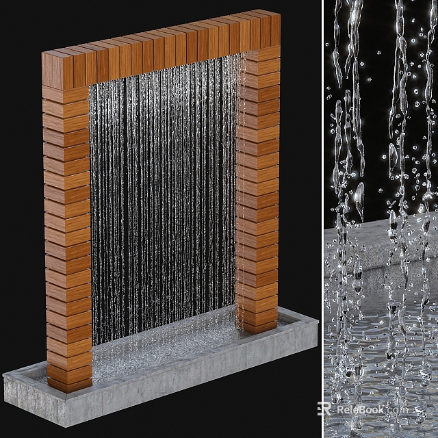 Elegant Decorative Waterfall Wall With Wooden Frame And Cascading Water Base 3d model 