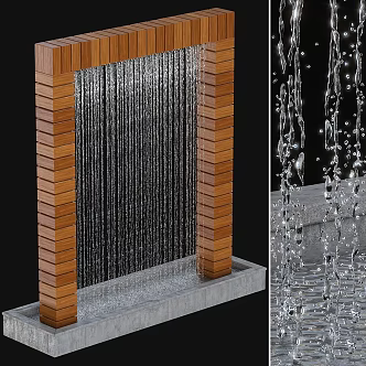 Water Curtain Waterfall Flowing Water Landscape Fountain Pool Falling Water 3d model