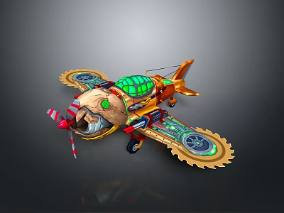 Colorful Cartoon Airplane Model With Green Cockpit Orange Fuselage And Propeller 3d model