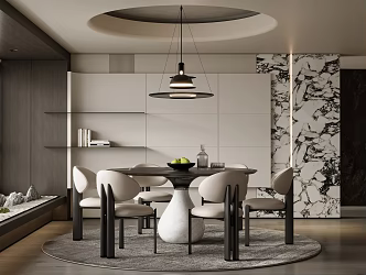 Modern Restaurant Dining Table and Chair Combination Chandelier Ornaments 3d model