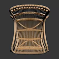 Classic Handwoven Rattan Chair With Curved Armrest And Woven Back Design