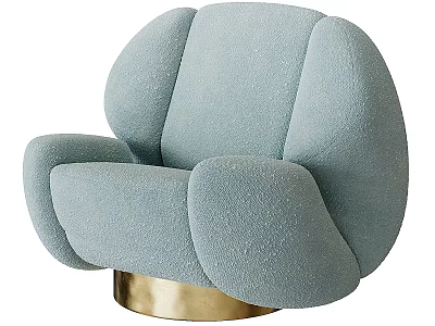 Light Blue Plush Leisure Chair With Rounded Design And Gold Metal Base 3d model