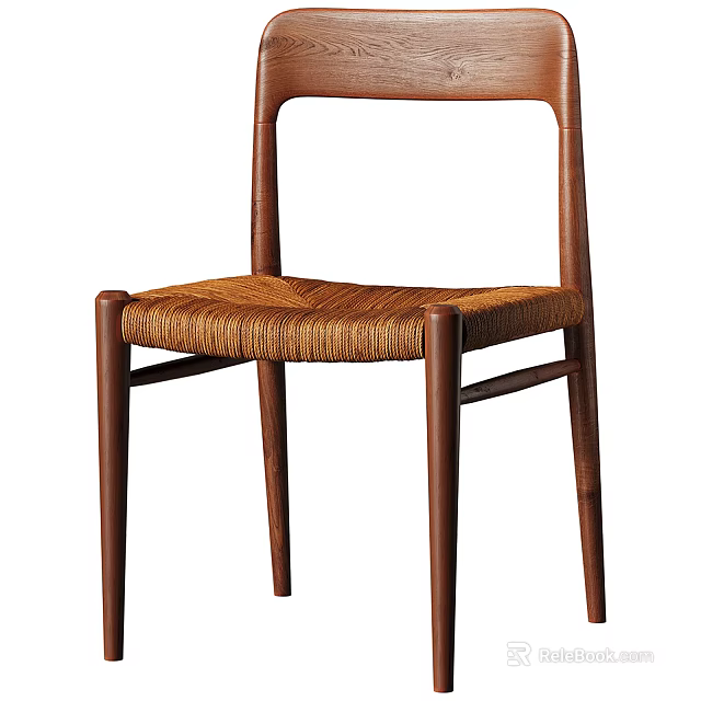 Minimalist Single Chair Design With Wooden Frame Woven Seat Slim Legs And Curved Backrest 3d model 