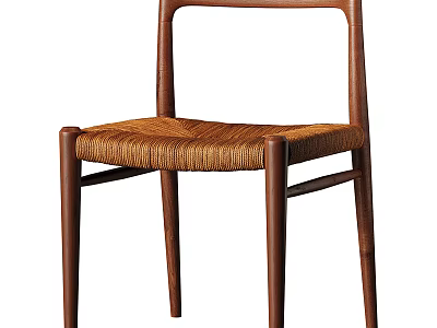 Minimalist Single Chair Design With Wooden Frame Woven Seat Slim Legs And Curved Backrest 3d model