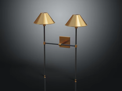 Elegant Modern Golden Wall Lamp With Conical Shade And Metal Stand Design 3d model
