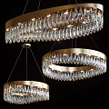 Elegant Crystal Chandeliers with Golden Circular Frames Modern Luxurious Hanging Design 3d model