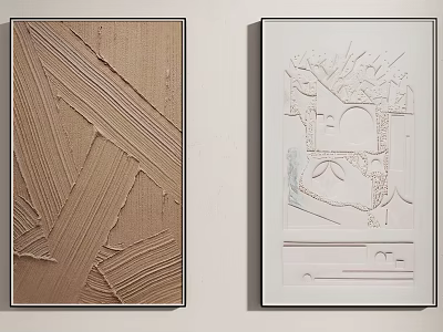 Wall Mounted Abstract Paintings With Brown Textured And White Geometric Designs 3d model
