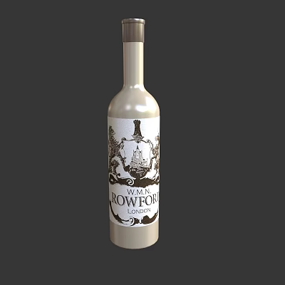 Beautiful Wine Bottle and Glass with Roworth London Ornate Decorative Label Design 3d model