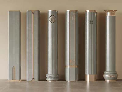 Various Decorative Columns in Gray Gold Tones with Intricate Patterns for Interior Architectural Design 3d model