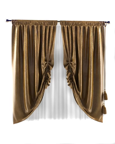 Elegant Golden Velvet Curtains With Pleated Design Draped On White Background 3d model