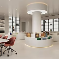 Modern Dining Space With Long Table Orange Chairs Black TV Pink Wall And White Blinds