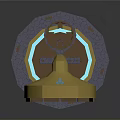 Modern Circular Furniture Stand With Golden Accents And Blue Glowing Edges