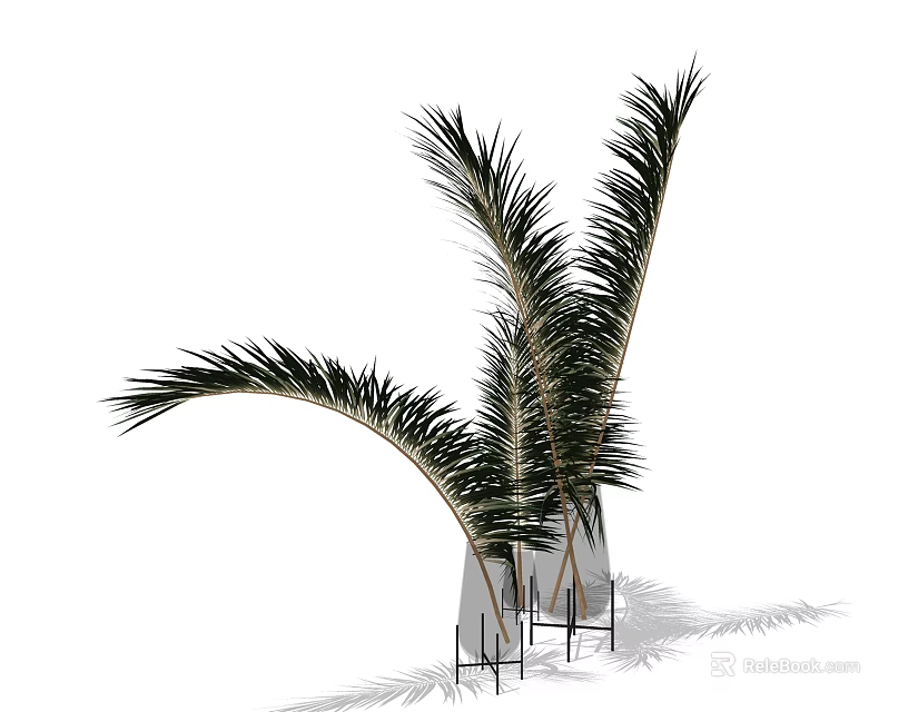 Elegant White Vase With Tall Green Palm Leaves For Indoor Decorative Plant 3d model 
