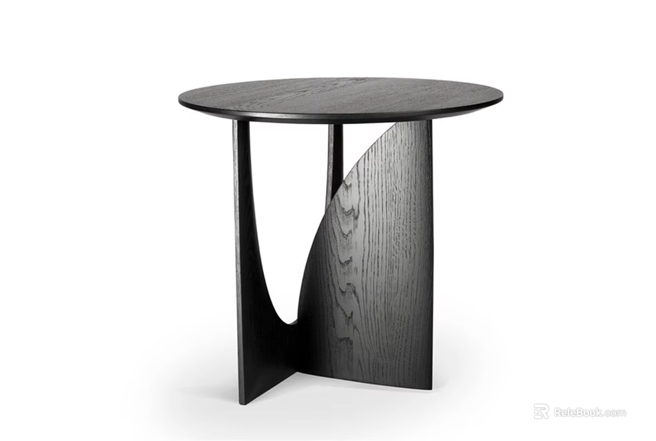 Modern Black Wooden Side Table With Round Top And Unique Leg Design 3d model 