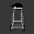 Portable Outdoor Grill With Black Lid White Control Panel And Wheeled Metal Stand