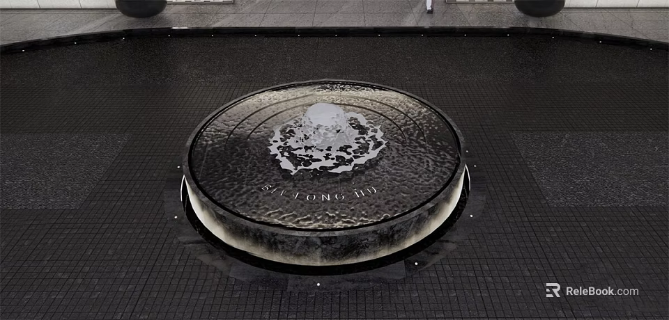 Circular Decorative Water Fountain with Beijing 2008 Inscription and Stone Pavement 3d model 