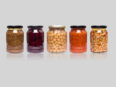Transparent Glass Spice Jars With Airtight Lids And Assorted Ingredients For Kitchen Storage 3d model