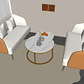 Modern Negotiation Table and Chairs Set with Marble Surface and Golden Frame Design 3d model