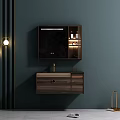 Modern Luxury Bathroom Vanity Cabinet With Wooden Design Mirror And Wall Sconces