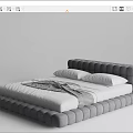 Contemporary Double Bed With Gray Upholstered Frame Tufted Design And White Bedding 3d model