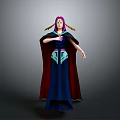 Anime Character With Purple Hair Blue Robe Red Cape And Green Chest Decoration