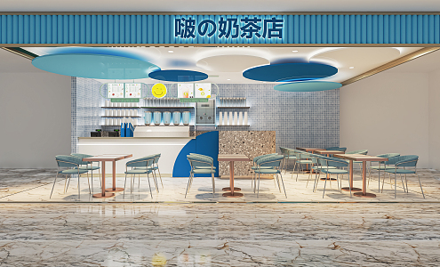 Modern Milk Tea Shop Beverage Shop Dessert Shop Cashier Console Back Kitchen Equipment Leisure Table and Chair Card Seat 3d model