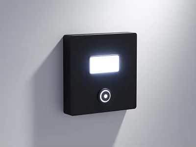 Modern Black Square Wall Light With Illuminated Panel And Round Button 3d model