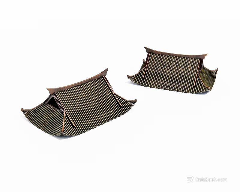 Two Striped Fabric Decorative Pieces With Brown And White Patterns 3d model 