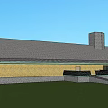 Detached House Featuring Gray Roof Yellow Exterior Stone Base Chimney And Green Lawn