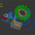 Engine Components Display Featuring Various Copper Windings Coils And Cylindrical Parts