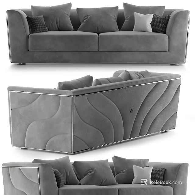 Modern Grey Two Seater Sofa With Soft Cushions And Wave Pattern Design 3d model 