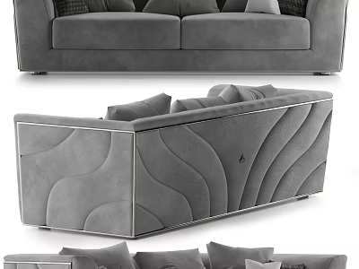 Modern Grey Two Seater Sofa With Soft Cushions And Wave Pattern Design 3d model