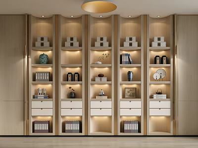 New Chinese-style Bookcase Decorative Cabinet Jewelry Ornaments Display Cabinet Ceiling Lamp 3d model