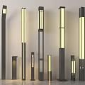 Outdoor Lights with Various Columnar Designs Black Frames and Long Luminous Strips in Different Heights 3d model