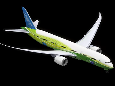 White And Blue Green Livery Passenger Airplane With Twin Engines And Large Wings 3d model
