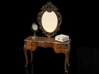 Vintage Golden Vanity Table With Carved Mirror Box And Cosmetics Perfume 3d model