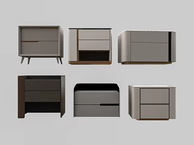 Stylish Modern Bedside Tables In Gray And Brown With Different Designs 3d model
