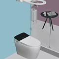Smart White Toilet With Black Panel Digital Display In Modern Bathroom Interior With Glass Partition