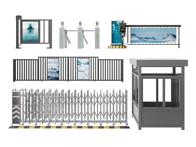 Different Kinds of Public Facilities Including Access Control Gates Security Barriers Booths Fences and Billboards 3d model