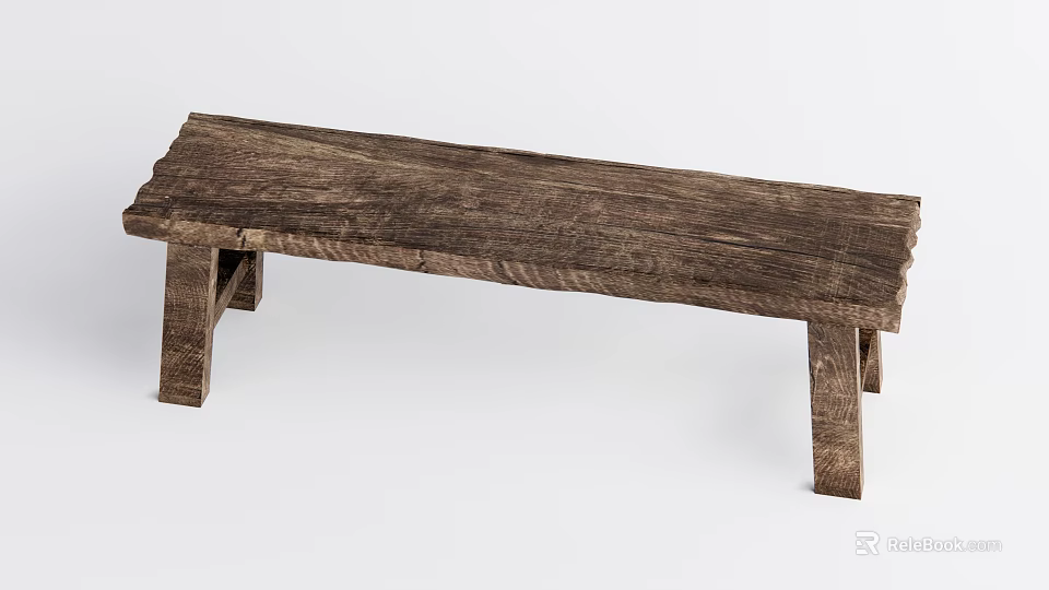 Rustic Wooden Bench With Natural Wood Finish And Simple Solid Structure 3d model