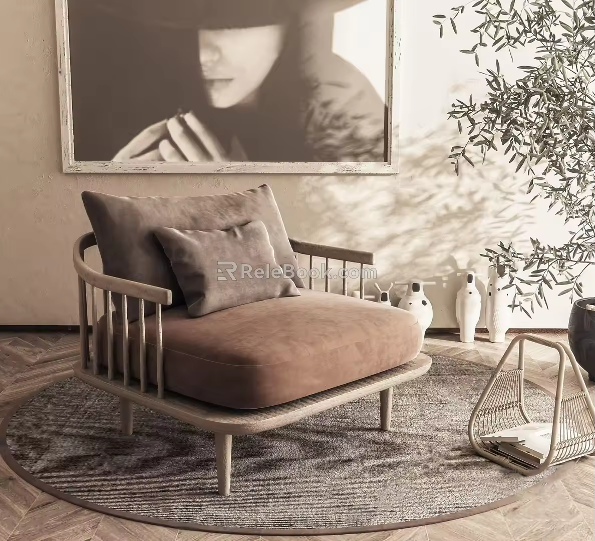 Nordic Fabric Single Sofa 3d model