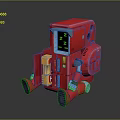 Red Mechanical Robot Toy With Digital Display Screen Yellow Components And Buttons 3d model