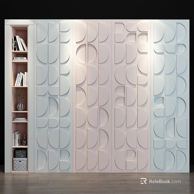 Modern Wardrobe Featuring Geometric Circular Panel Design In Soft Tones 3d model